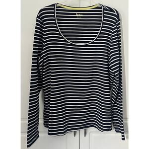 Boden Women's Long Sleeve Blue/White Striped T-Shirt Scoop Neck Size 18